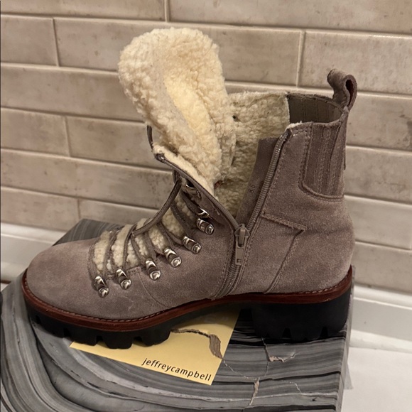 Jeffrey Campbell Culvert Taupe Suede Sherpa Hiker Boots 8.5 - Picture 5 of 8